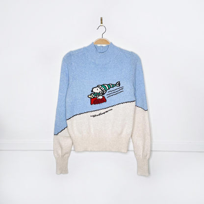 american eagle snoopy sledding knit sweater