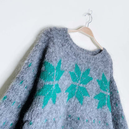 vintage grey mohair snowflake balloon sleeve sweater - size medium