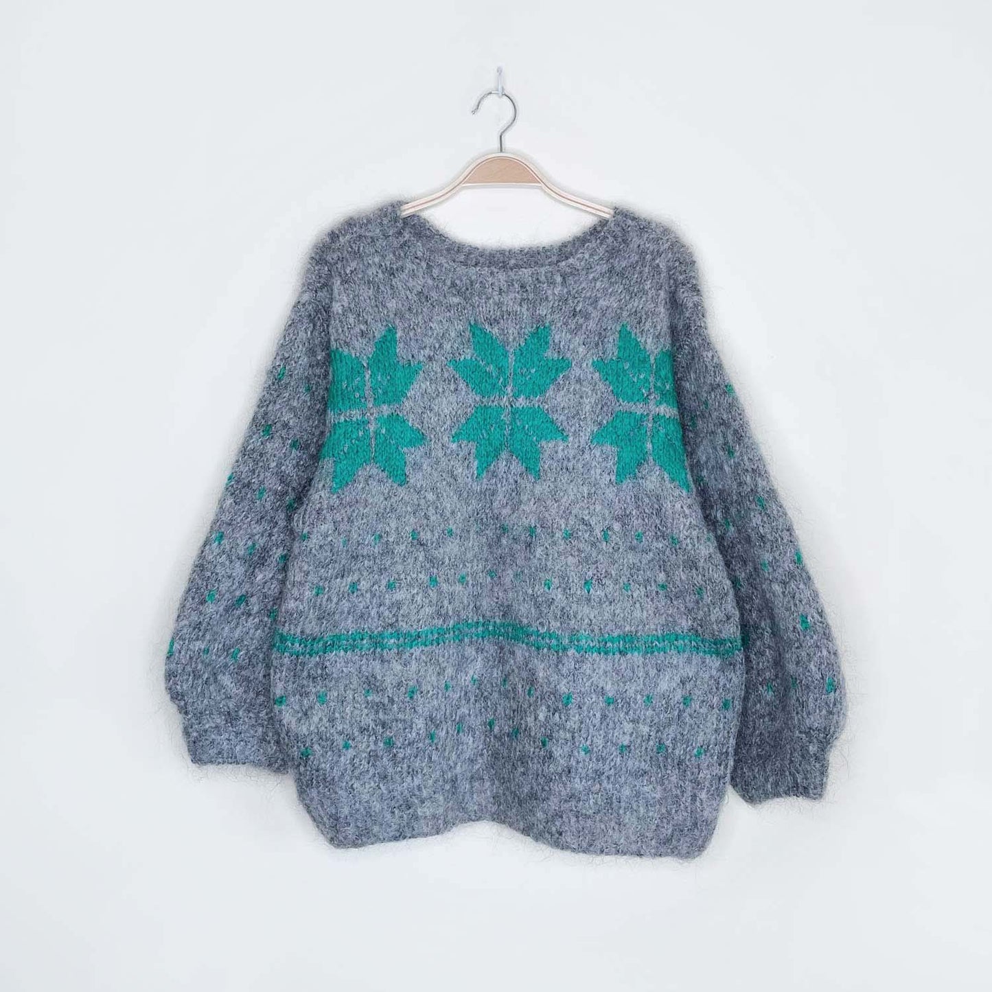 vintage grey mohair snowflake balloon sleeve sweater - size medium
