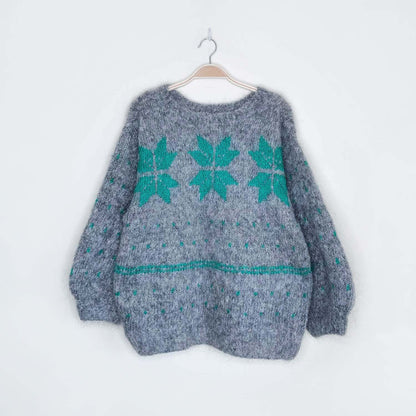 vintage grey mohair snowflake balloon sleeve sweater - size medium