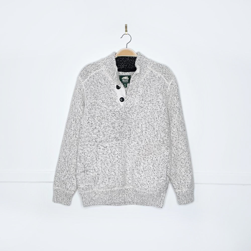 roots snowy fox 1/4 button knit sweater