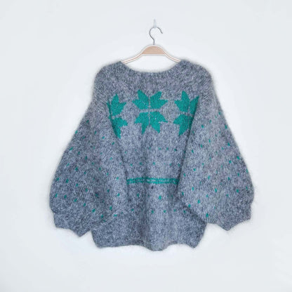 vintage grey mohair snowflake balloon sleeve sweater - size medium