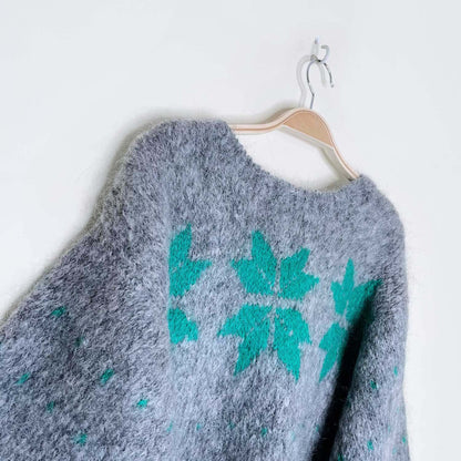vintage grey mohair snowflake balloon sleeve sweater - size medium