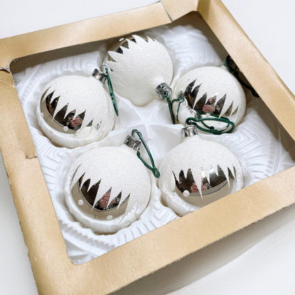 x5 vintage glitter snow glass ornaments