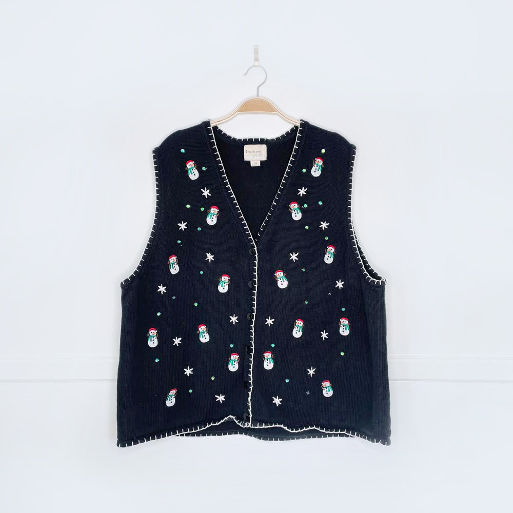 vintage 00s tradition plus blanket stitch snowman knit vest