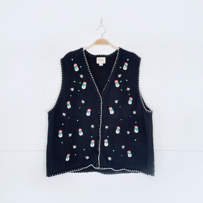 vintage 00s tradition plus blanket stitch snowman knit vest