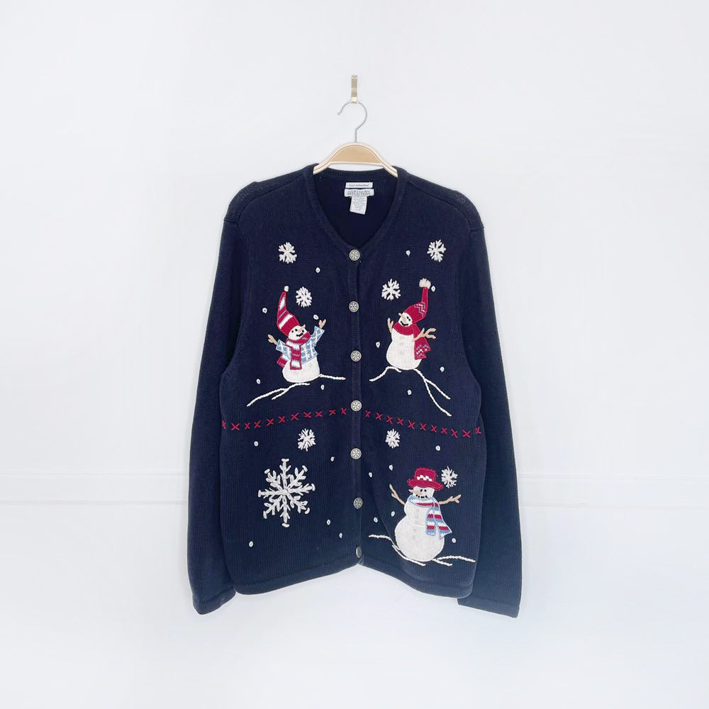vintage 00s NR hand-embroidered snowman knit cardigan