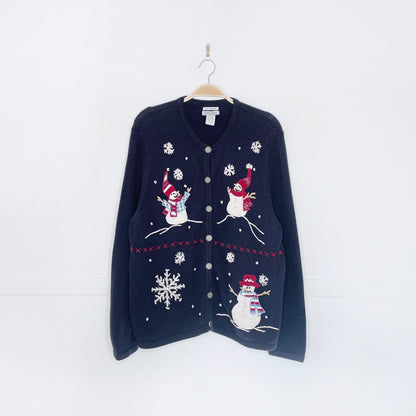vintage 00s NR hand-embroidered snowman knit cardigan