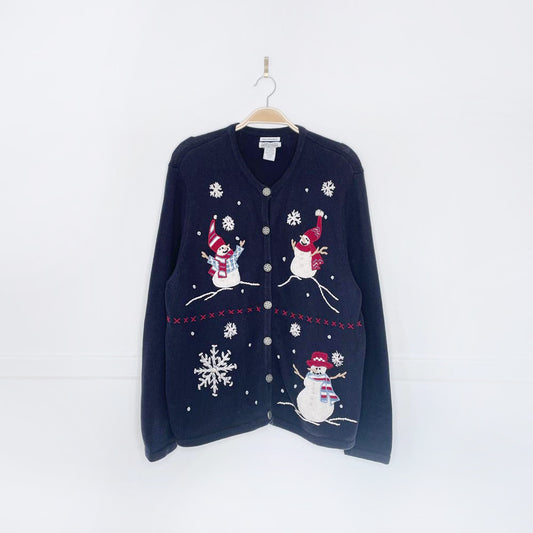 vintage 00s NR hand-embroidered snowman knit cardigan