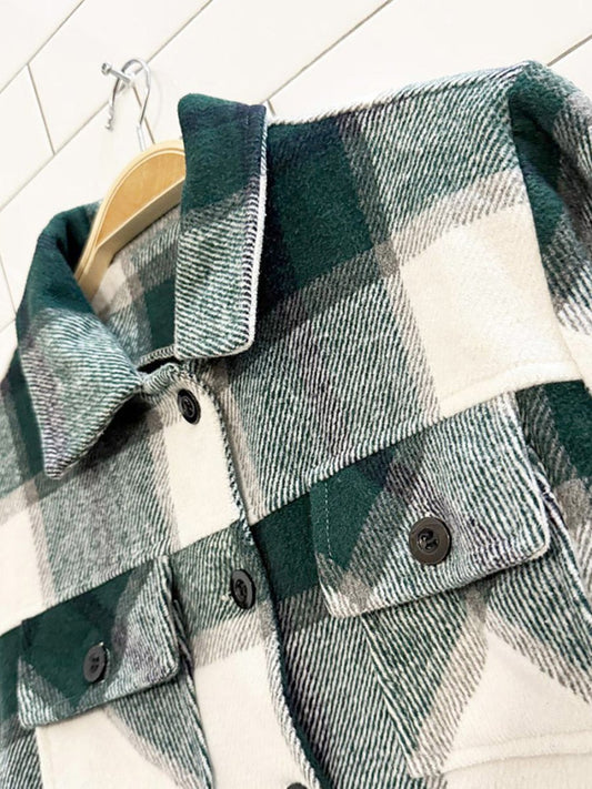 soft plaid cropped fleece shirt jacket - good market thrift store