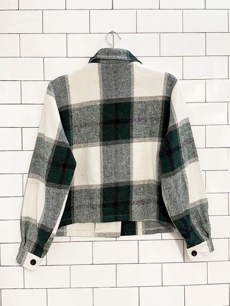 soft plaid cropped fleece shirt jacket - good market thrift store