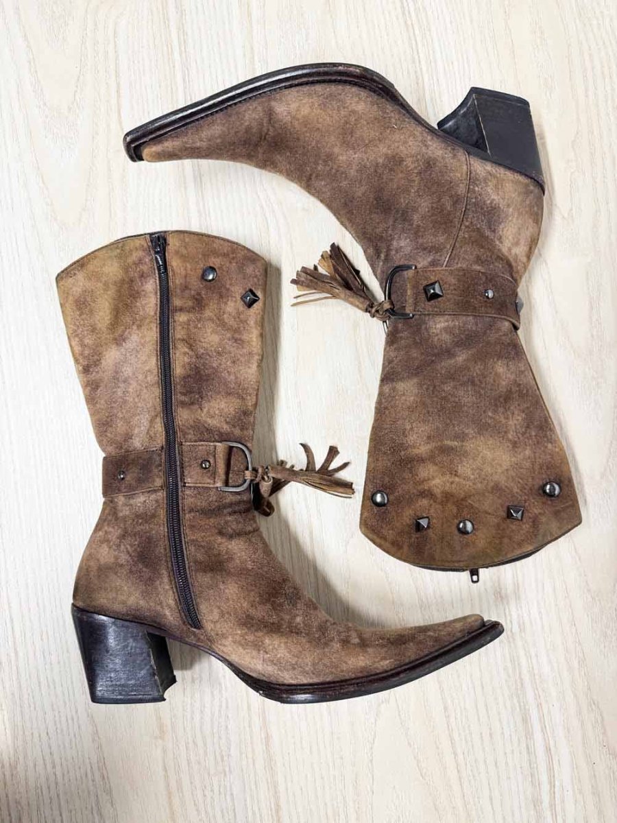 soft suede tassel harness pointed toe western boots | lambskin | made in Italy - good market thrift store