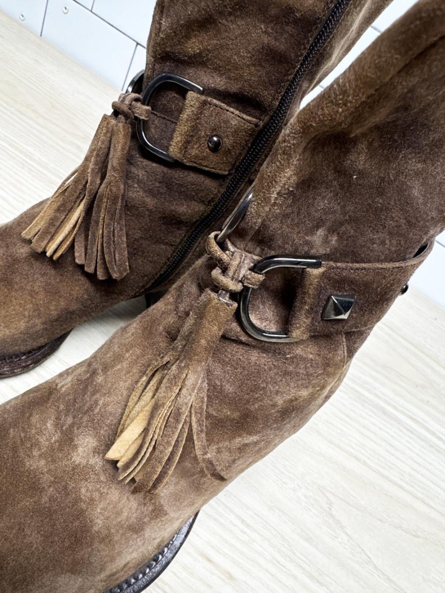 soft suede tassel harness pointed toe western boots | lambskin | made in Italy - good market thrift store