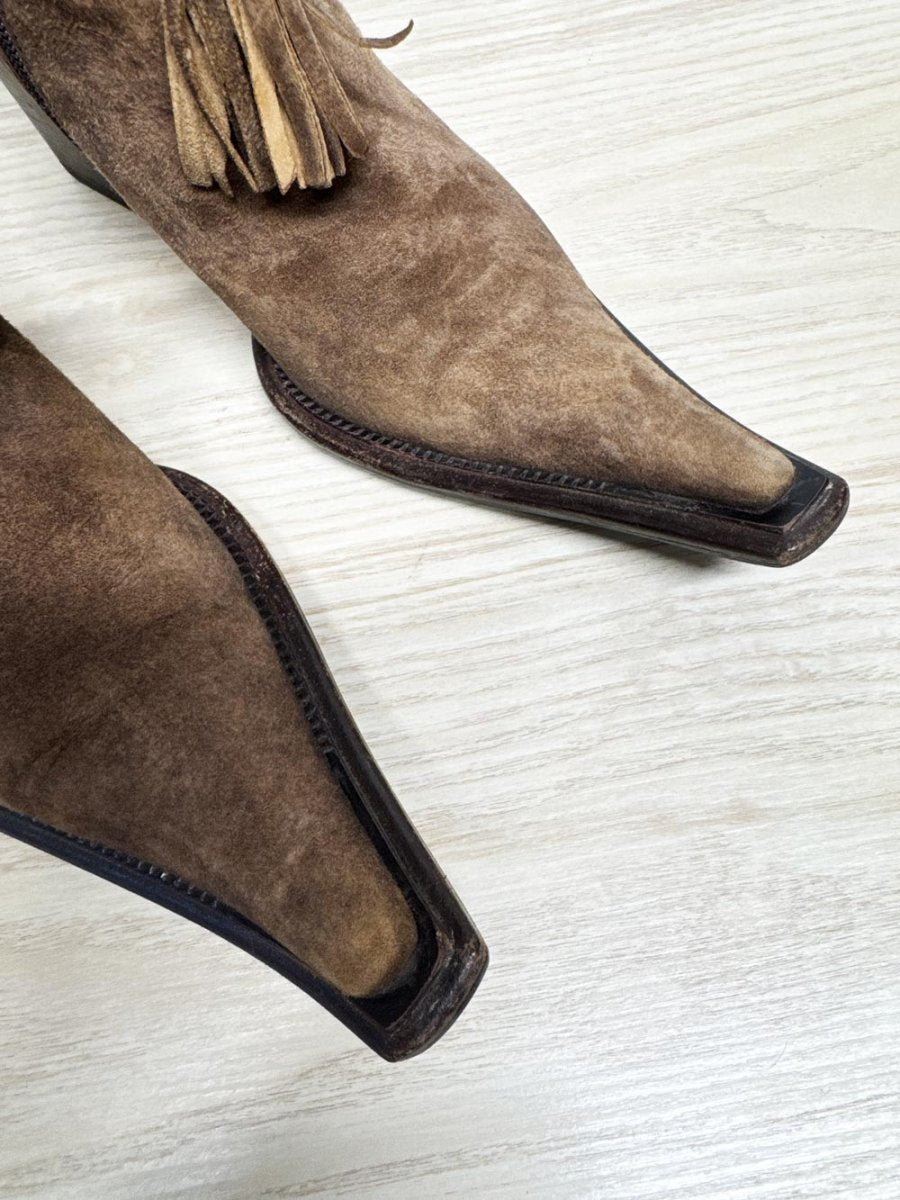 soft suede tassel harness pointed toe western boots | lambskin | made in Italy - good market thrift store