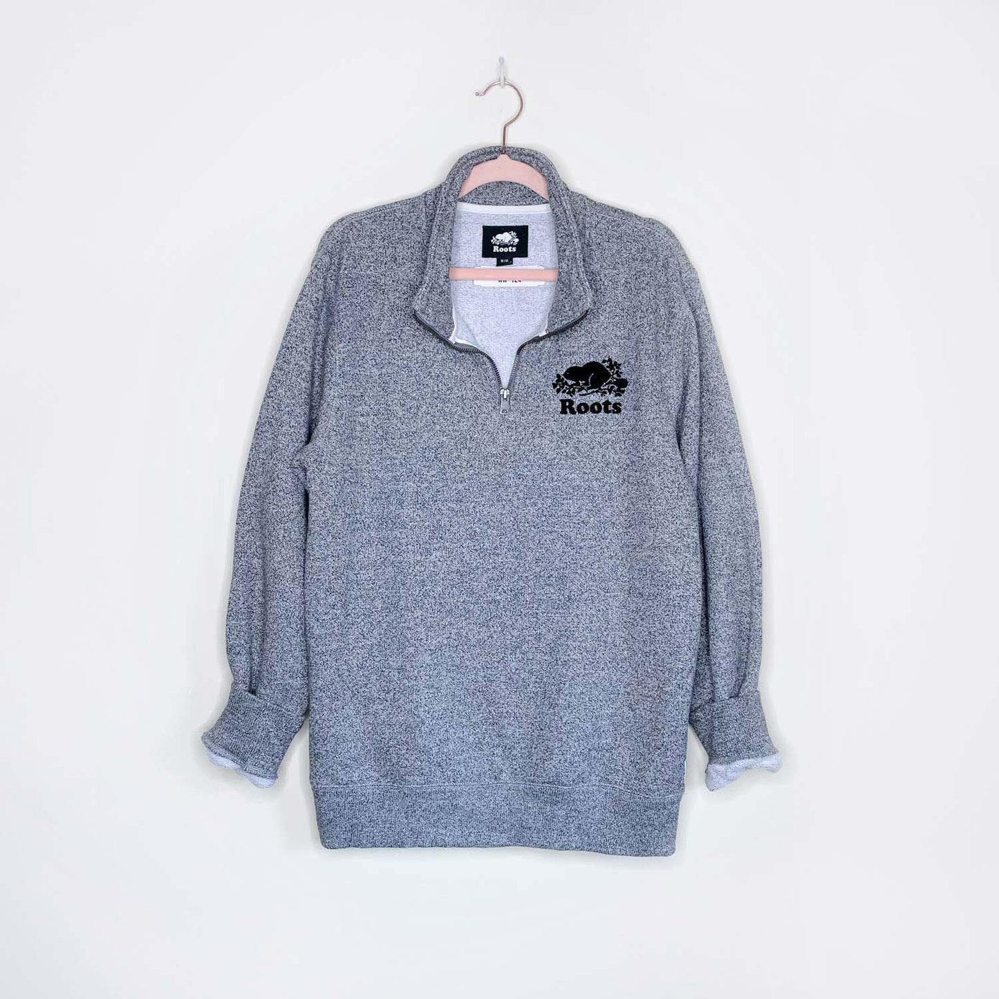 roots 2021 organic gender free 1/4 zip sweatshirt - size medium