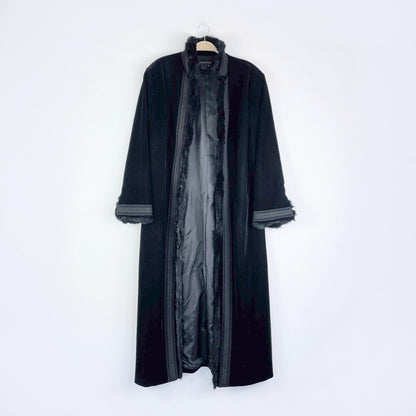 vintage spanner black velvet fur trim maxi opera coat