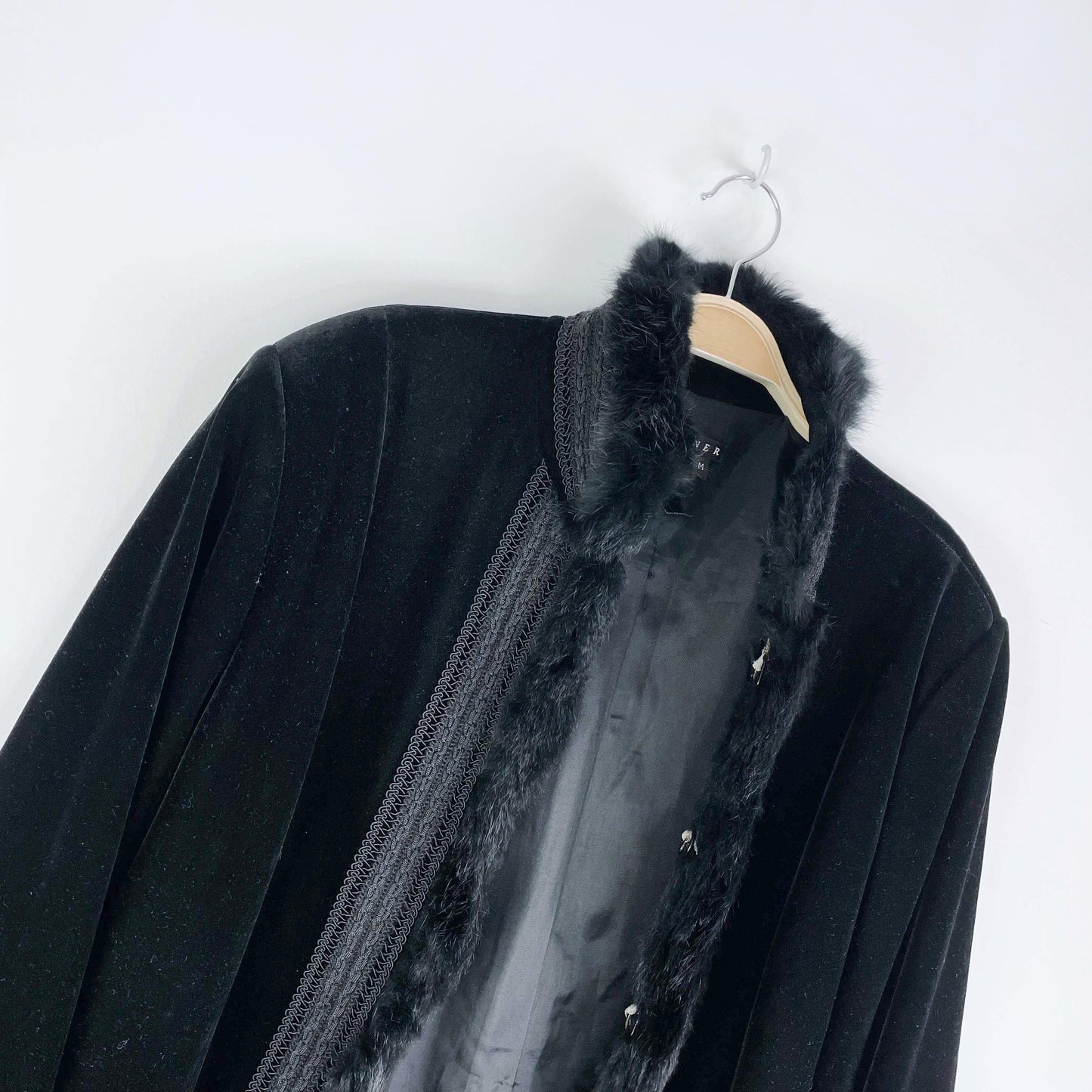 vintage spanner black velvet fur trim maxi opera coat