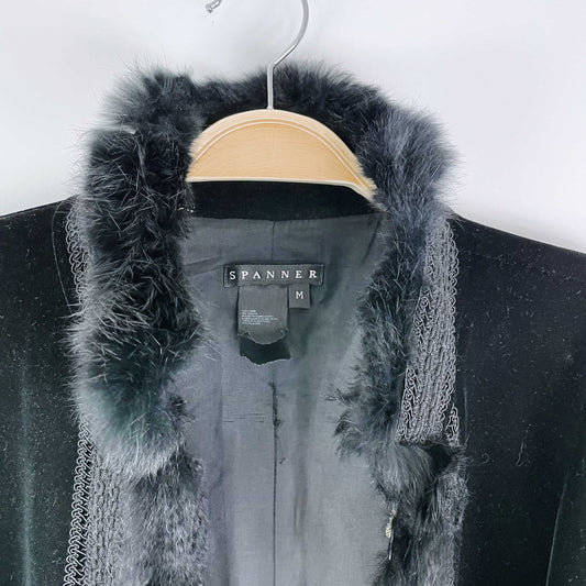 vintage spanner black velvet fur trim maxi opera coat