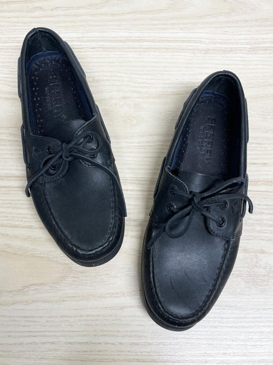 sperry leather top sider 2-eye boat shoe | all-black - good market thrift store