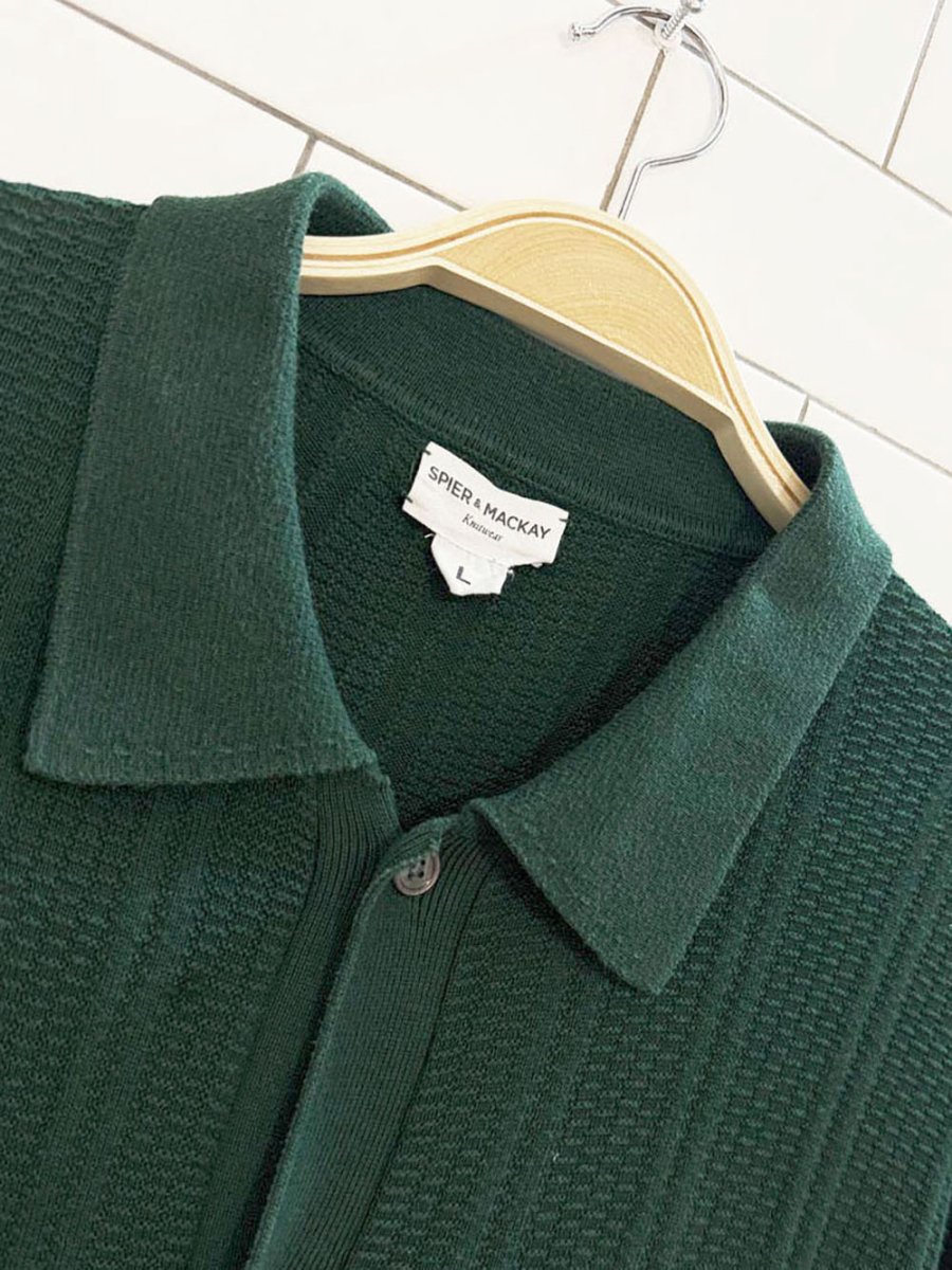 spier & mackay textured knit full button cabana shirt - good market thrift store