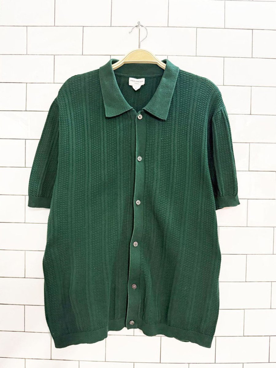 spier & mackay textured knit full button cabana shirt - good market thrift store