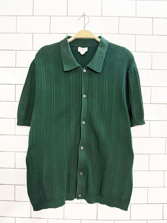 spier & mackay textured knit full button cabana shirt - good market thrift store