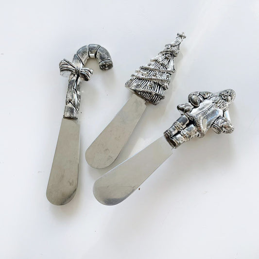 set of three stainless steel holiday spreaders
