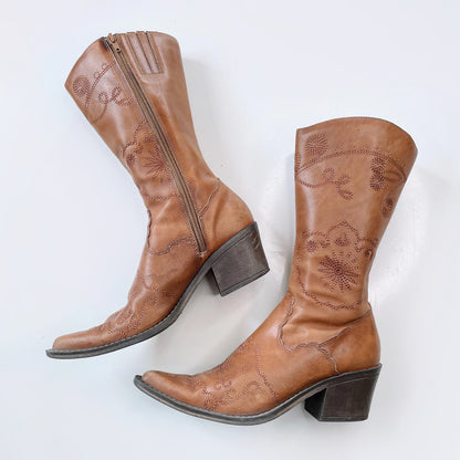y2k spring embroidered western leather boot