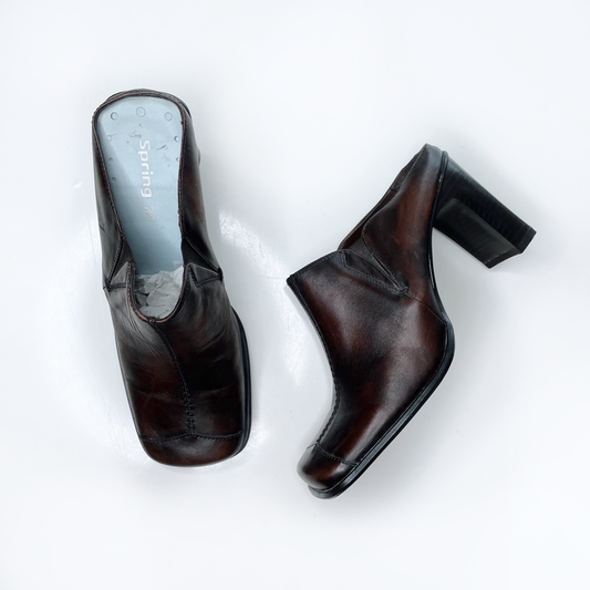 vintage y2k spring leather square toe mules - size 38