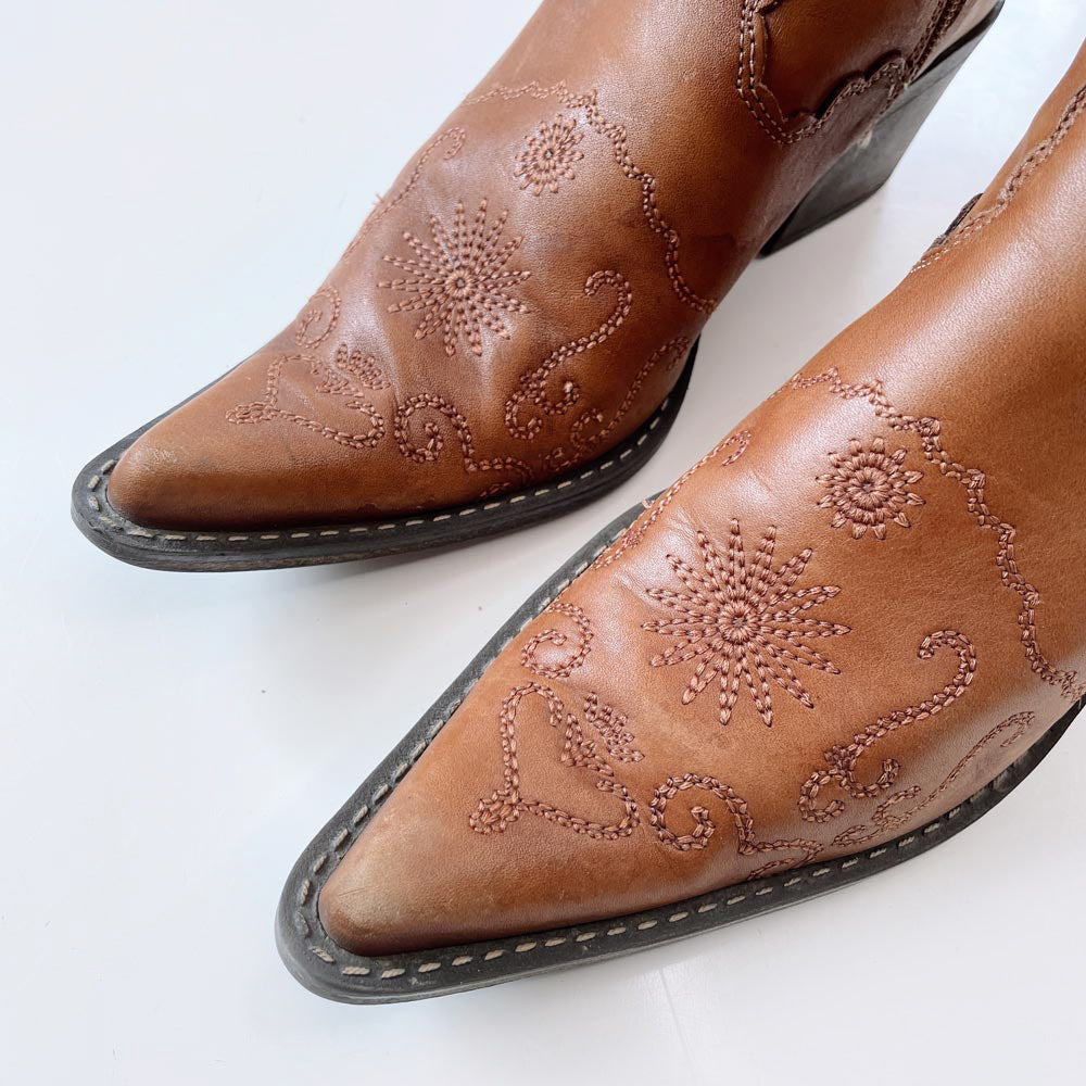 y2k spring embroidered western leather boot