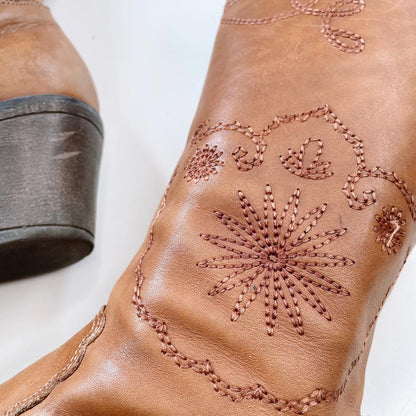 y2k spring embroidered western leather boot
