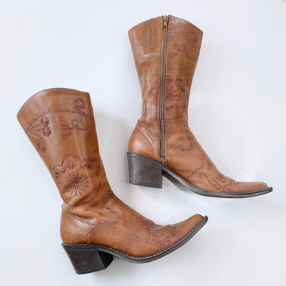 y2k spring embroidered western leather boot