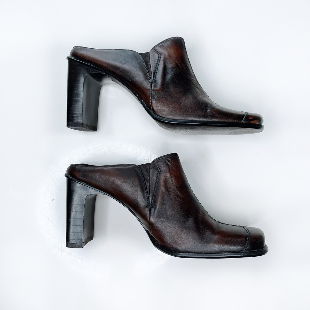 vintage y2k spring leather square toe mules - size 38