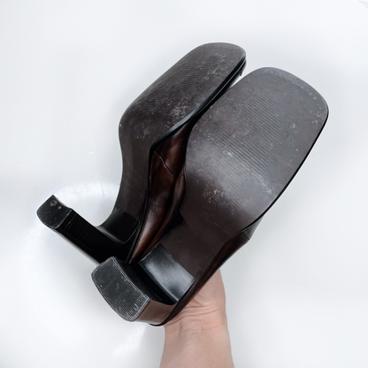 vintage y2k spring leather square toe mules - size 38