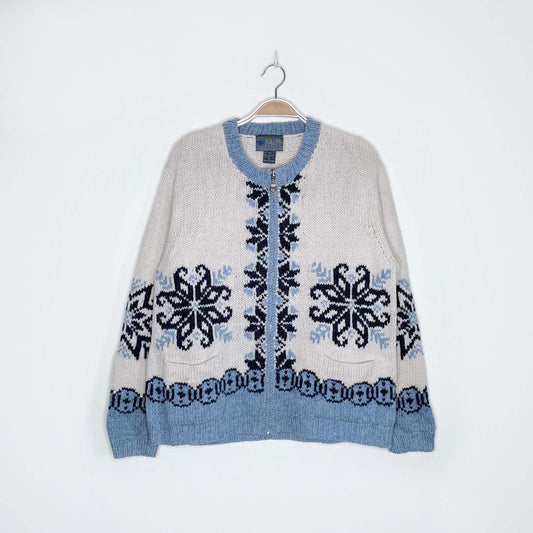 vintage squaw valley nordic snowflake knit cardigan - size medium