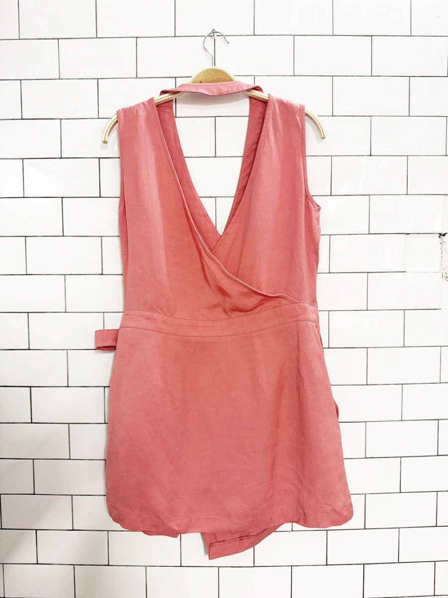 state of being linen - blend open back wrap sleeveless top - good market thrift store
