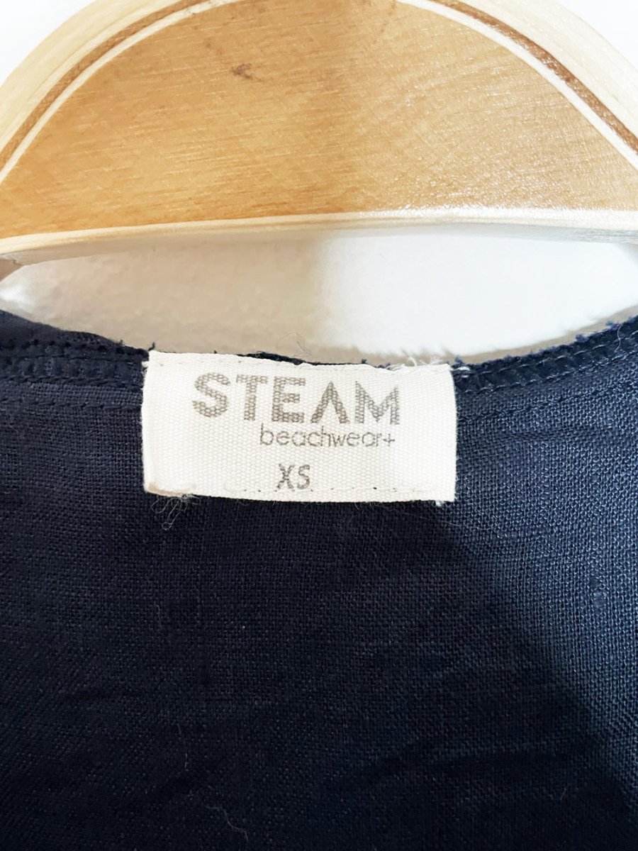 steam beachwear+ 100% linen hooded pullover - good market thrift store