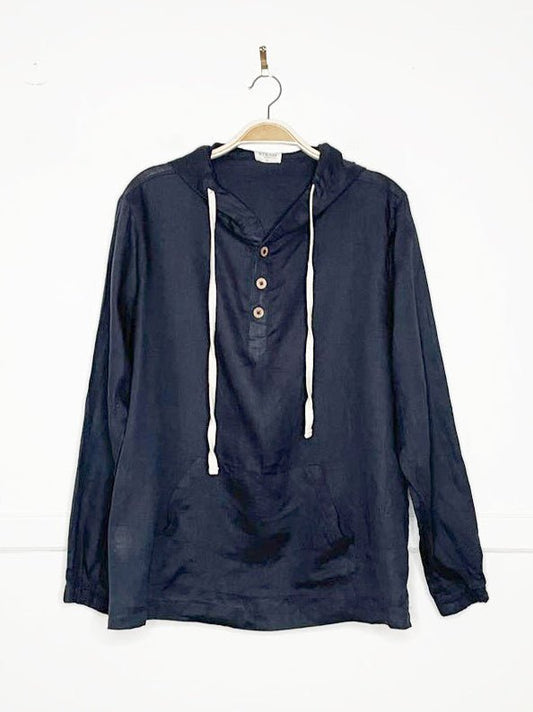 steam beachwear+ 100% linen hooded pullover - good market thrift store