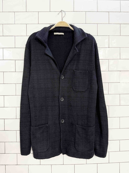 stefanel italy wool plaid full button blazer cardigan - good market thrift store