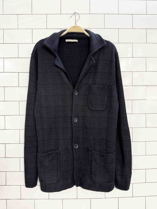 stefanel italy wool plaid full button blazer cardigan - good market thrift store