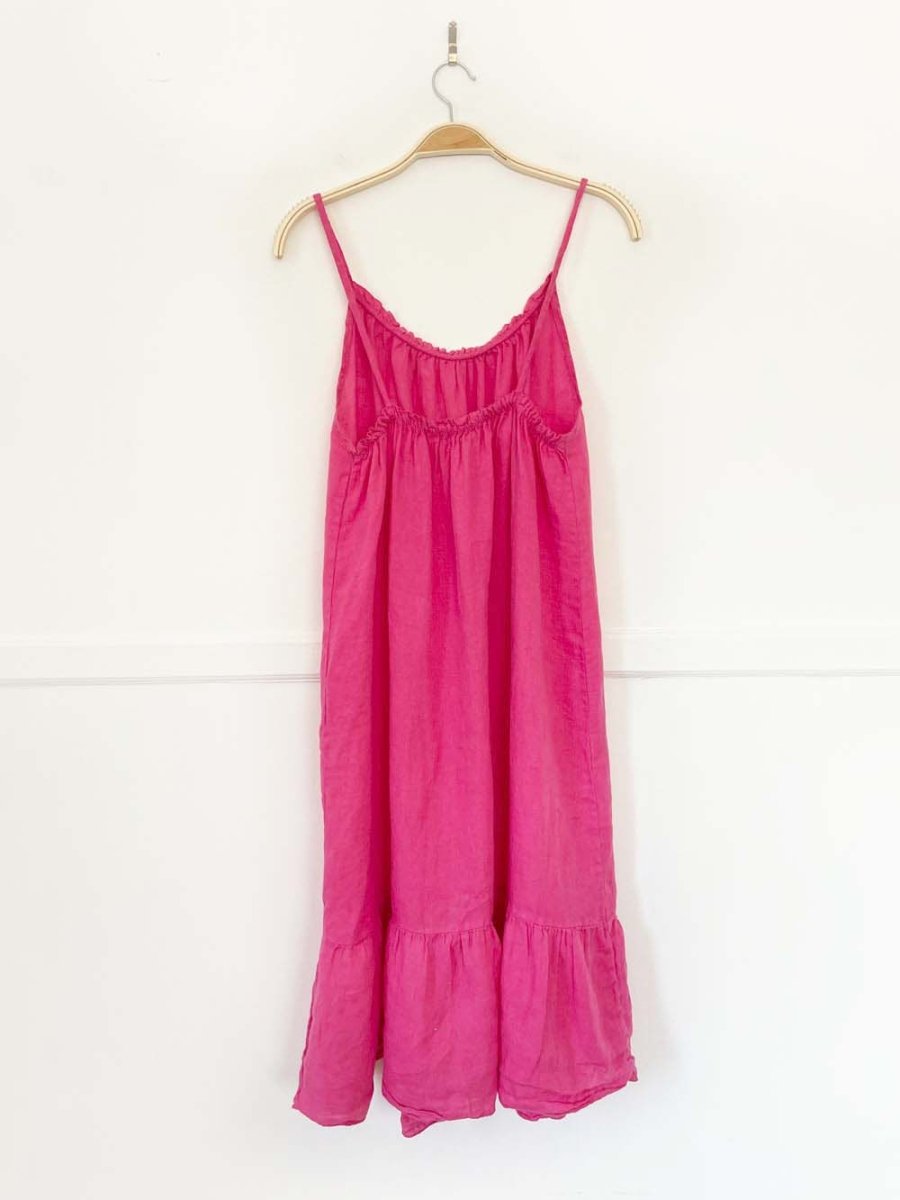 stella martini 100% linen ruffle hem loose midi dress - good market thrift store