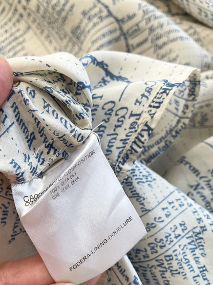 stella mccartney 100% silk french cuff english travel ledger print blouse - good market thrift store