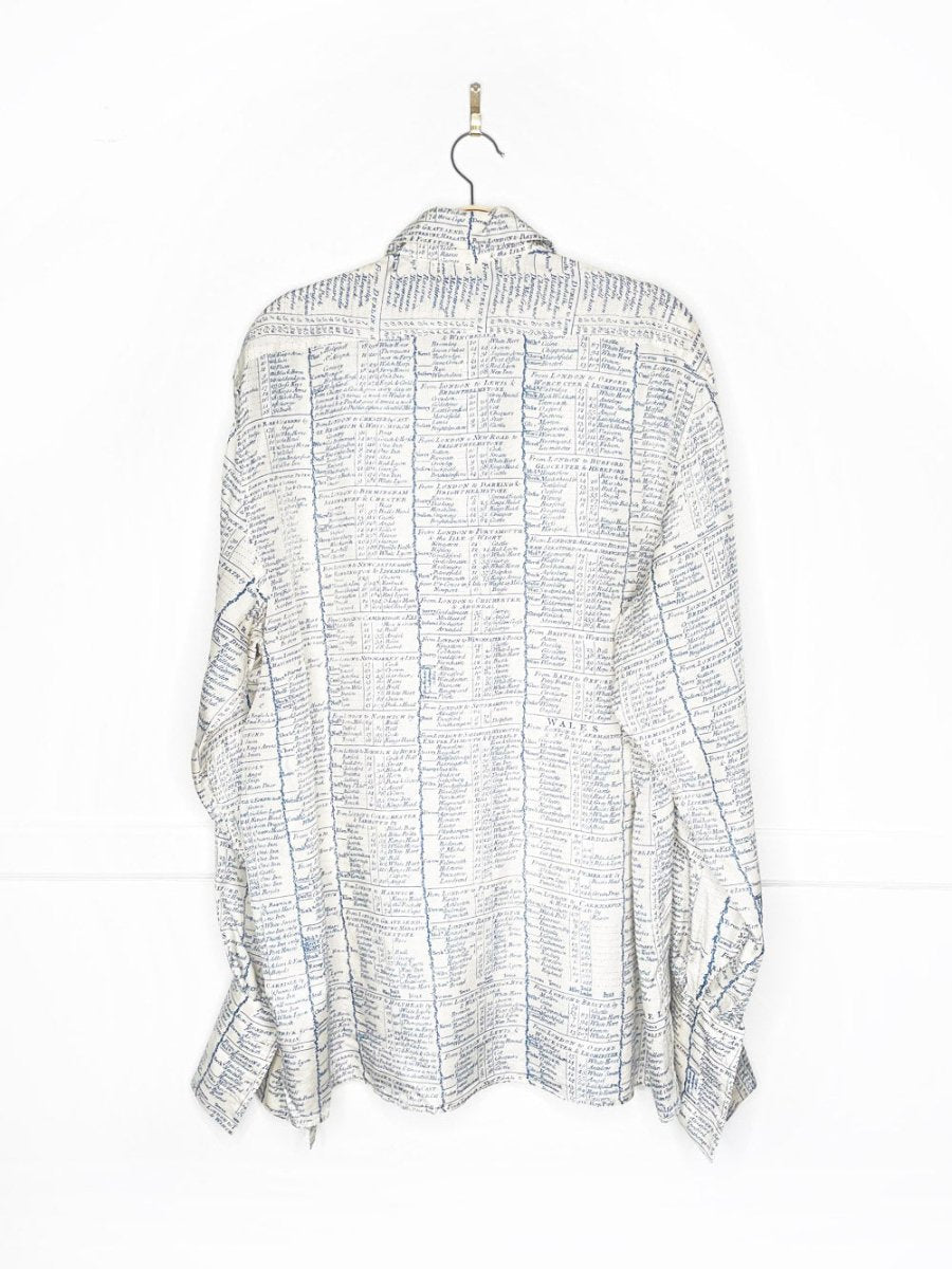 stella mccartney 100% silk french cuff english travel ledger print blouse - good market thrift store