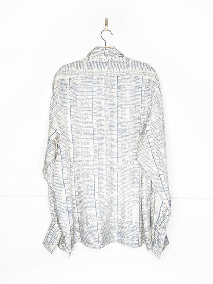 stella mccartney 100% silk french cuff english travel ledger print blouse - good market thrift store