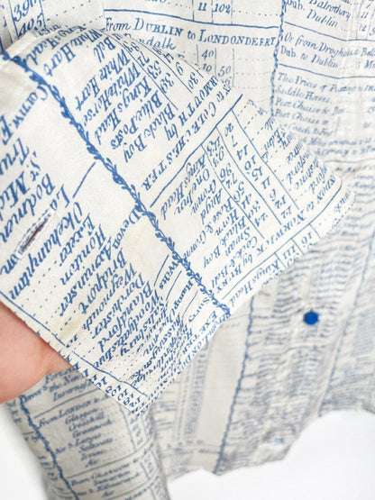 stella mccartney 100% silk french cuff english travel ledger print blouse - good market thrift store