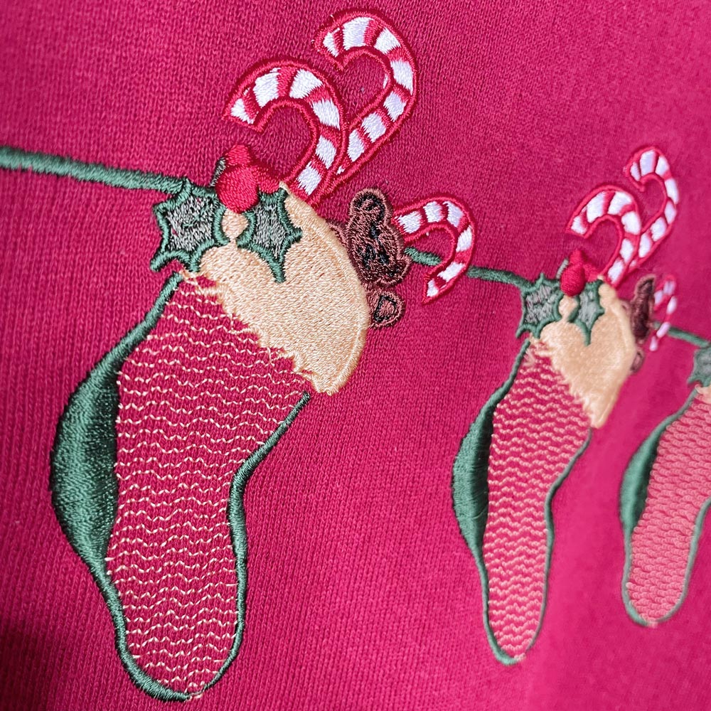 vintage lakes + timbers embroidered stockings crew