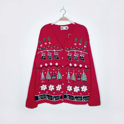 vintage episcia holiday stocking applique knit cardi - size xl