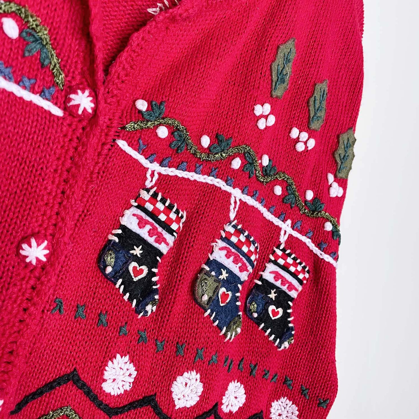 vintage episcia holiday stocking applique knit cardi - size xl