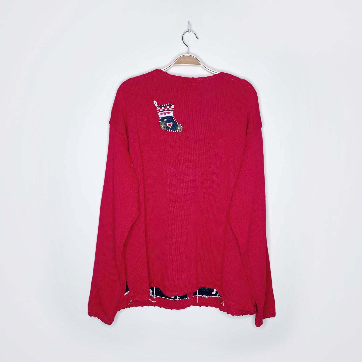 vintage episcia holiday stocking applique knit cardi - size xl