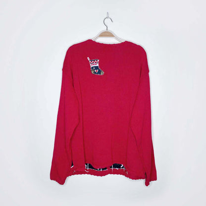 vintage episcia holiday stocking applique knit cardi - size xl
